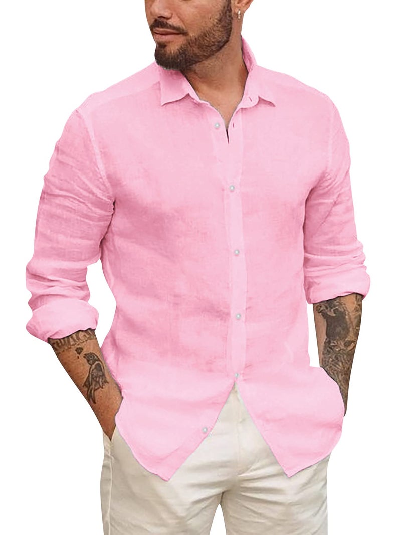 Runcati Mens Button Up Shirts Linen Beach Long Sleeve Casual Cotton Summer Lightweight Tops 3X-Large - Image 1